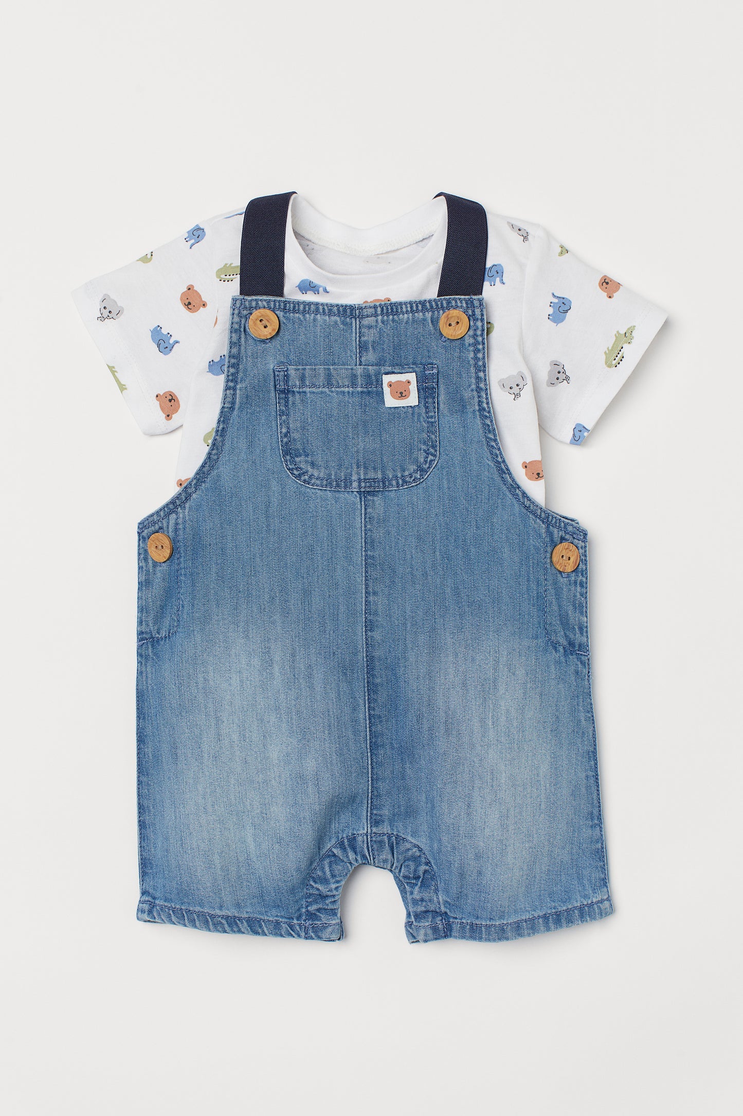 2 Piece Cotton Set-Dungaree shorts Bear