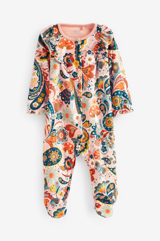 Pink Velour Floral Sleepsuit