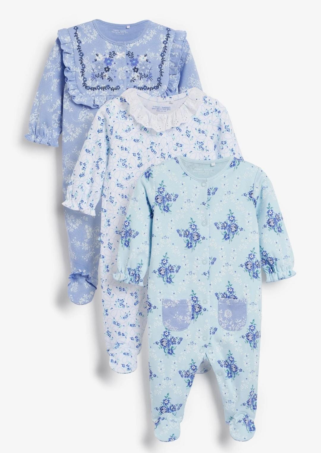 NEXT 3 Pack baby sleepsuits