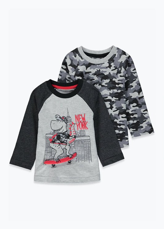 Boys 2 Pack Camo Print Dino T-Shirts