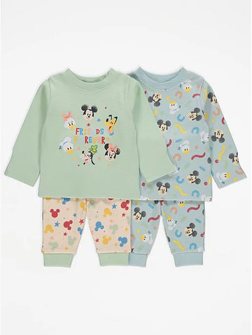 George Disney Mickey and Friends Mint Jersey Pyjamas 2 Pack
