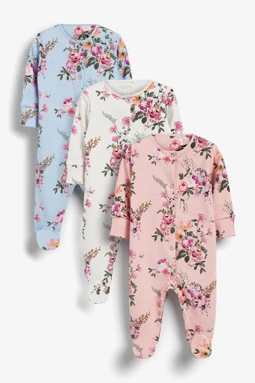 3 Pack Floral Baby Sleepsuits (0-2yrs)-Delivery 30 days