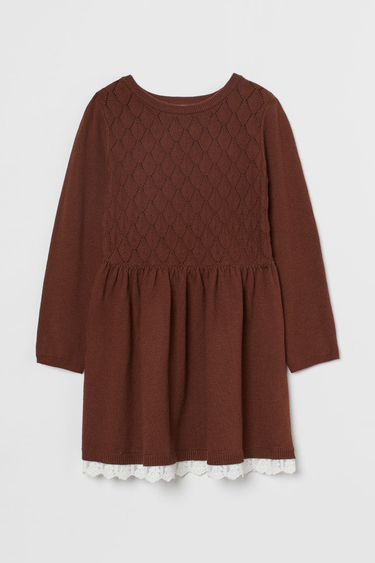 Lace-trimmed knitted dress
