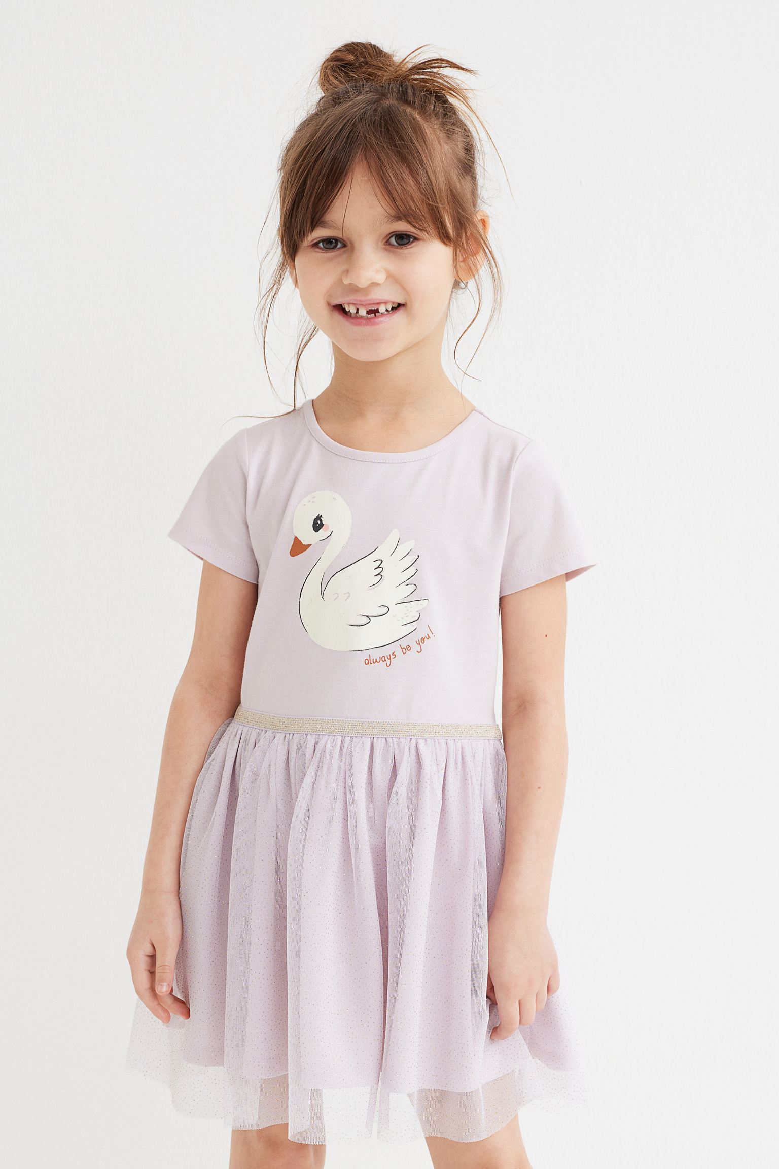 H&M Tulle-skirt jersey dress-Swan