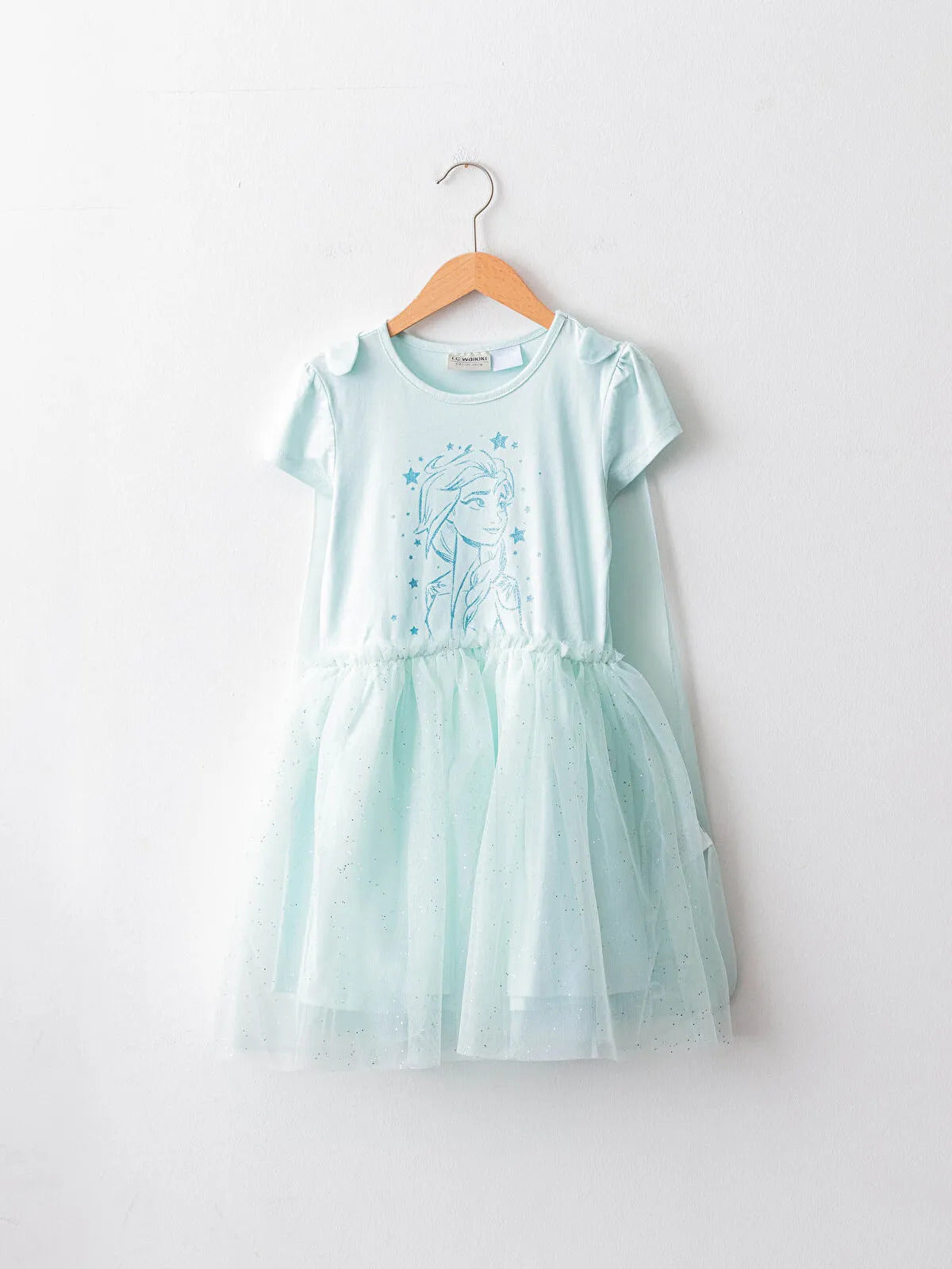 LC WAIKIKI Elsa Printed Tulle Detail Short Sleeve Girls Dress and Cape